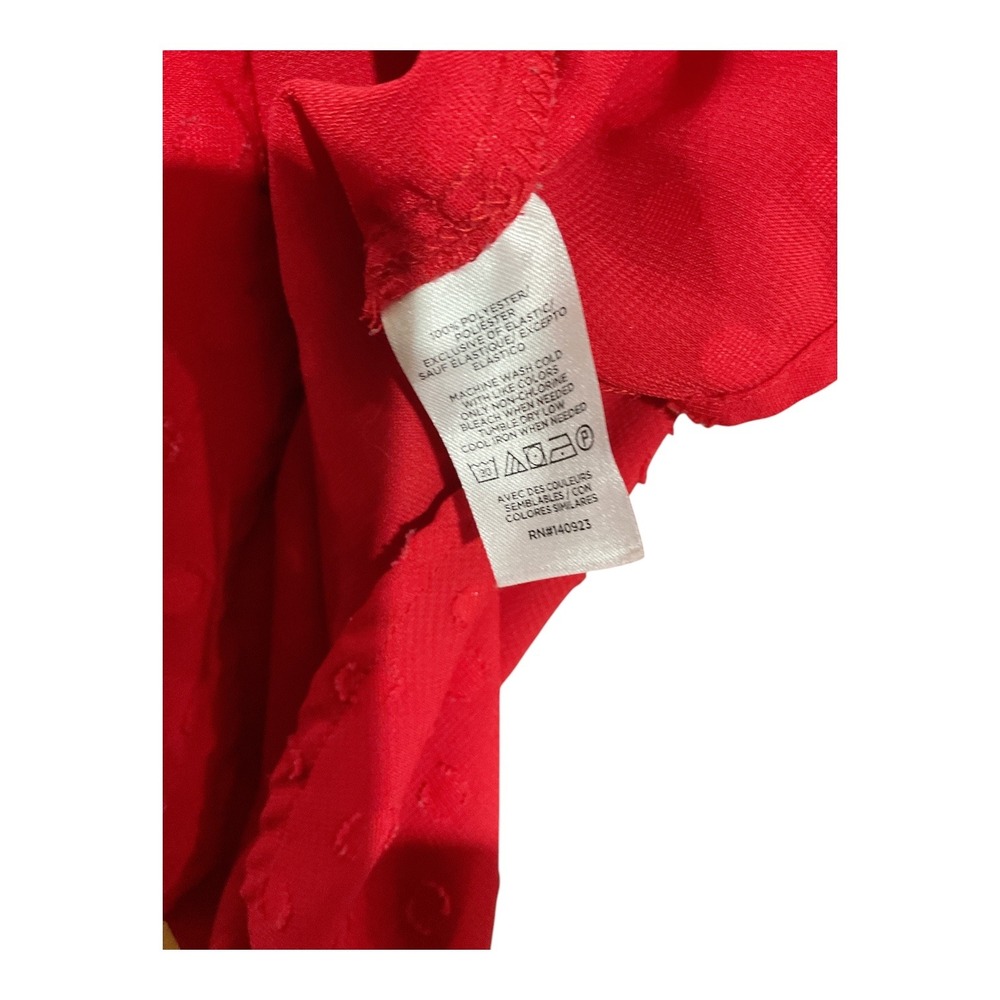 LOFT Red Clip Dot Blouse Ruffle Mock Neck Back Tie Long Sleeve Top  M polyester - Picture 5 of 5